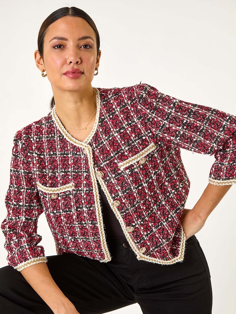 Roman Red Textured Check Button Front Pocket Jacket - Image 1 of 5