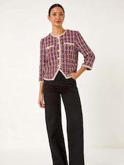 Roman Red Textured Check Button Front Pocket Jacket - Image 2 of 5