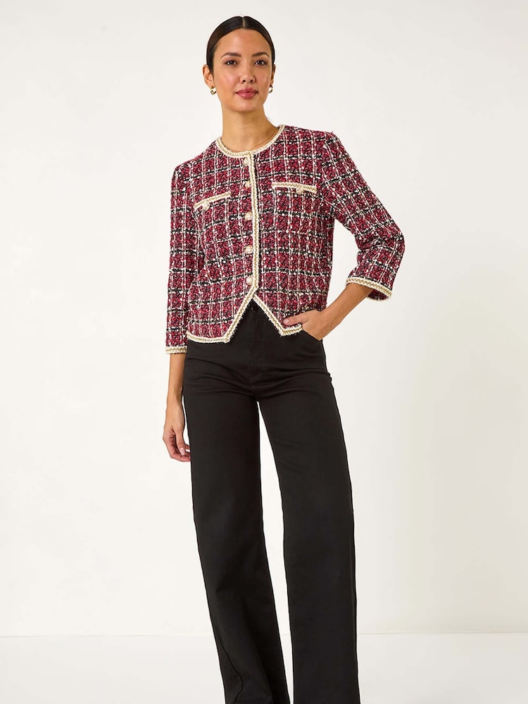 Roman Red Textured Check Button Front Pocket Jacket - Image 2 of 5