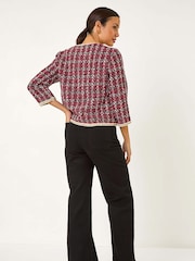 Roman Red Textured Check Button Front Pocket Jacket - Image 3 of 5