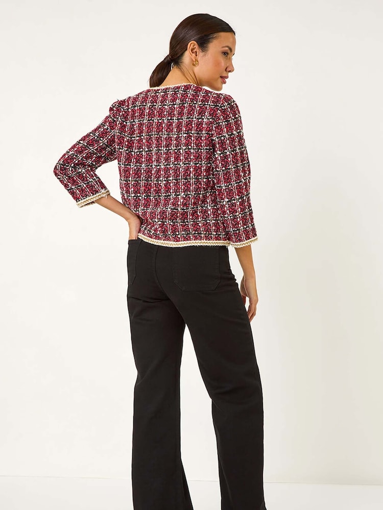 Roman Red Textured Check Button Front Pocket Jacket - Image 3 of 5