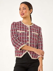 Roman Red Textured Check Button Front Pocket Jacket - Image 4 of 5
