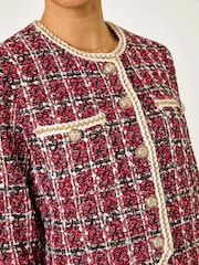 Roman Red Textured Check Button Front Pocket Jacket - Image 5 of 5