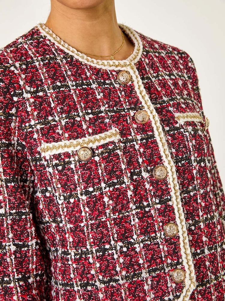 Roman Red Textured Check Button Front Pocket Jacket - Image 5 of 5