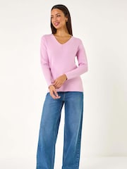 Roman Pink Soft Knit V-Neck Jumper - Image 1 of 5