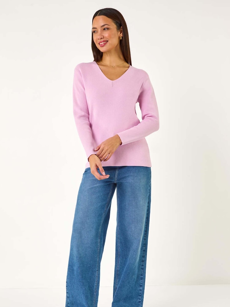 Roman Pink Soft Knit V-Neck Jumper - Image 1 of 5