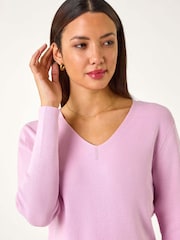 Roman Pink Soft Knit V-Neck Jumper - Image 4 of 5