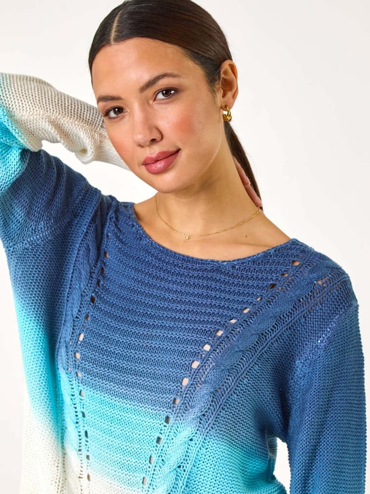 Roman Blue Ombre Stitch Knit Jumper - Image 1 of 5