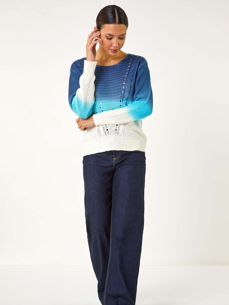 Roman Blue Ombre Stitch Knit Jumper - Image 2 of 5