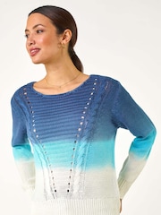Roman Blue Ombre Stitch Knit Jumper - Image 4 of 5