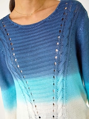 Roman Blue Ombre Stitch Knit Jumper - Image 5 of 5