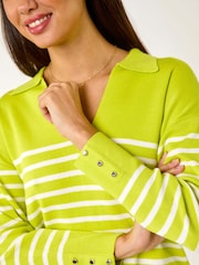 Roman Green Horizontal Stripe Collared Knit Jumper - Image 5 of 5