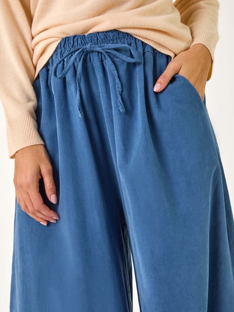 Roman Blue Baby Corduroy Wide Leg 100% Cotton Trousers - Image 5 of 5