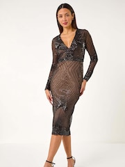 أسود - Roman Starburst Sequin Stretch Midi Dress - صورة 1 من 5