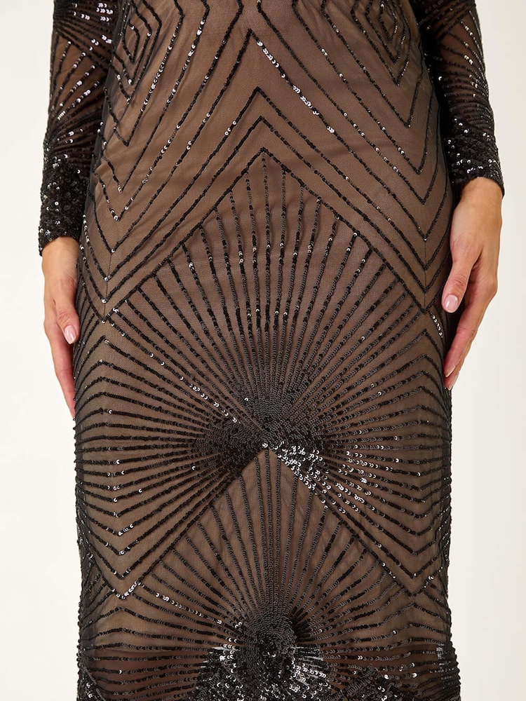 أسود - Roman Starburst Sequin Stretch Midi Dress - صورة 5 من 5