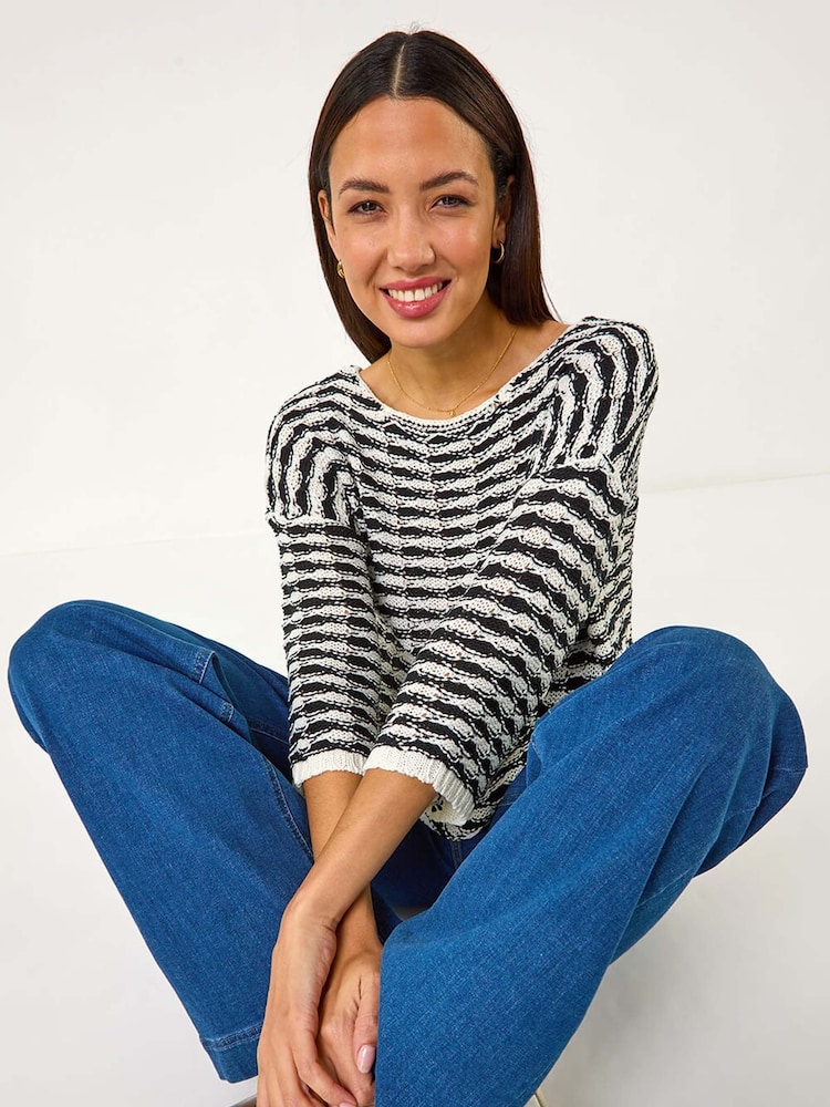 Roman Black Contrast Stitch Knit Jumper - Image 1 of 5