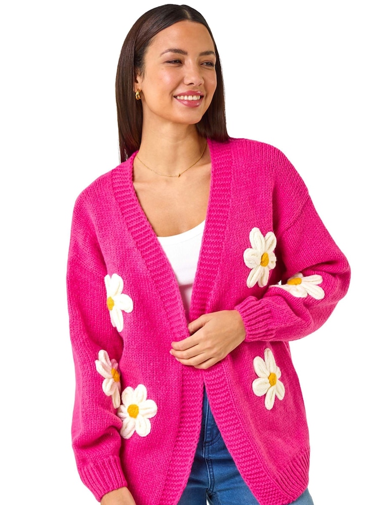 Dusk Pink Daisy Knit Cardigan - Image 1 of 5