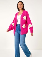 Dusk Pink Daisy Knit Cardigan - Image 2 of 5