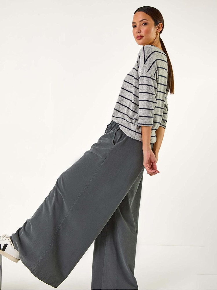 Roman Grey Baby Corduroy Wide Leg 100% Cotton Trousers - Image 1 of 5