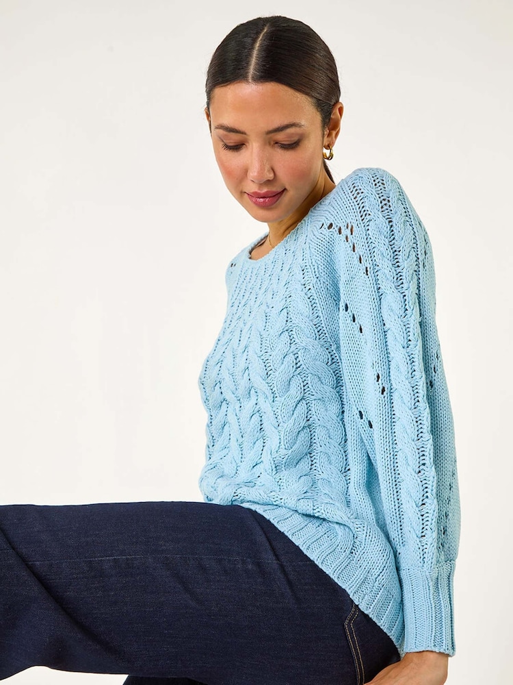Roman Classic Cable Knit Pointelle Jumper - Image 1 of 5 Roman Classic Cable Knit Pointelle Jumper - Image 1 of 5