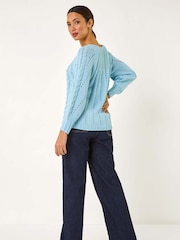 Roman Classic Cable Knit Pointelle Jumper - Image 3 of 5