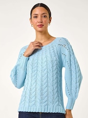 Roman Classic Cable Knit Pointelle Jumper - Image 4 of 5