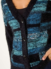 Roman Blue Colourblock Fluffy Knit Cardigan - Image 5 of 5