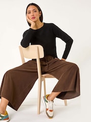 Roman Brown Corduroy Wide Leg 100% Cotton Culottes - Image 1 of 5