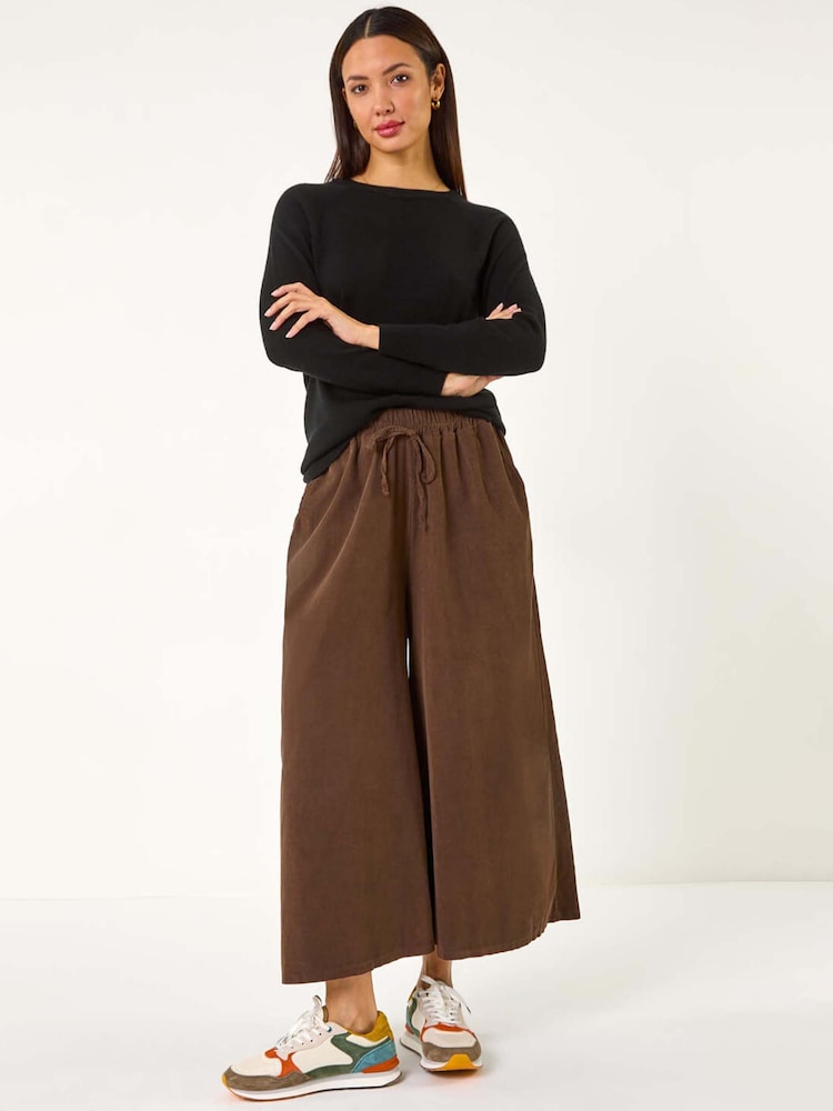 Marrón - Roman Corduroy Wide Leg 100% Cotton Culottes - Imagen 2 de 5 Marrón - Roman Corduroy Wide Leg 100% Cotton Culottes - Imagen 2 de 5