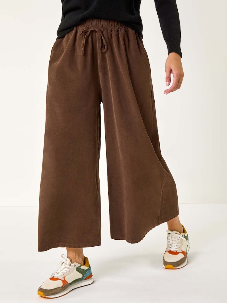 Roman Brown Corduroy Wide Leg 100% Cotton Culottes - Image 4 of 5