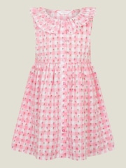 Angels By Accessorize Pink Girls Sleeveless Gingham Strawberry 100% Cotton Dress - Image 1 of 3