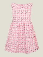 Angels By Accessorize Pink Girls Sleeveless Gingham Strawberry 100% Cotton Dress - Image 2 of 3