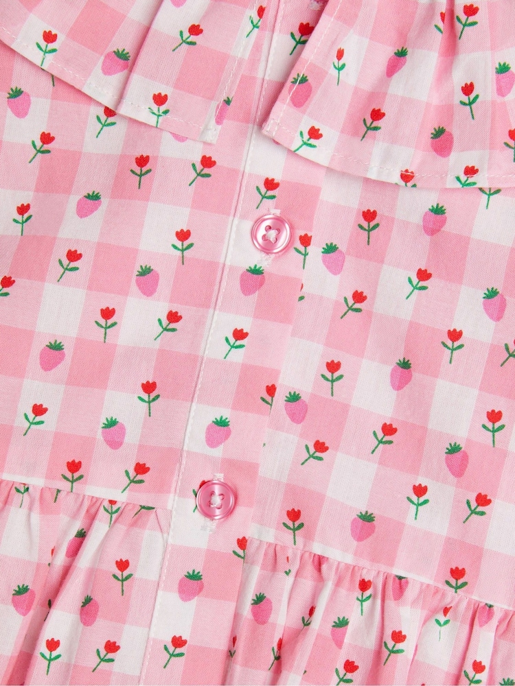 Angels By Accessorize Pink Girls Sleeveless Gingham Strawberry 100% Cotton Dress - Image 3 of 3