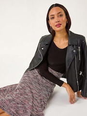 Roman Red Textured Boucle Panel Stretch Skirt - Image 1 of 5