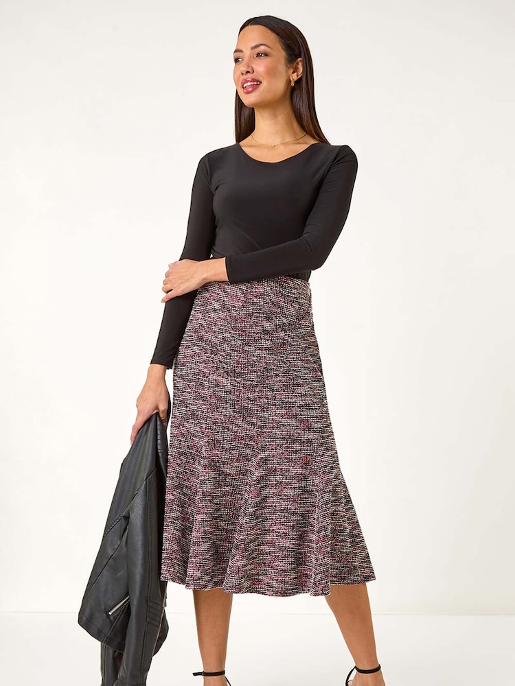 Roman Red Textured Boucle Panel Stretch Skirt - Image 2 of 5