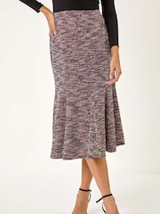 Roman Red Textured Boucle Panel Stretch Skirt - Image 3 of 5