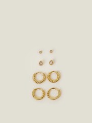 Accessorize Gold Tone 14ct Sparkle Stud and Hoop Earrings 4 Pack - Image 1 of 2