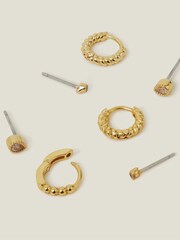 Accessorize Gold Tone 14ct Sparkle Stud and Hoop Earrings 4 Pack - Image 2 of 2