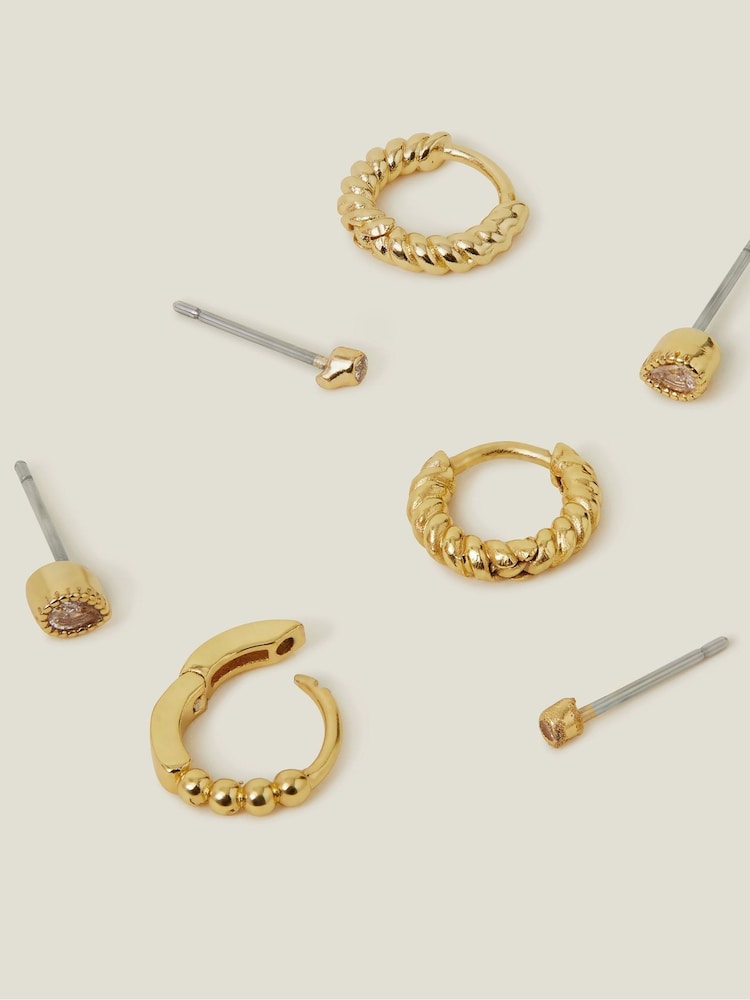 Accessorize Gold Tone 14ct Sparkle Stud and Hoop Earrings 4 Pack - Image 2 of 2