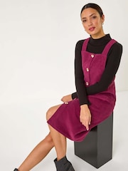 Roman Red Corduroy Pinafore Midi 100% Cotton Dress - Image 1 of 5