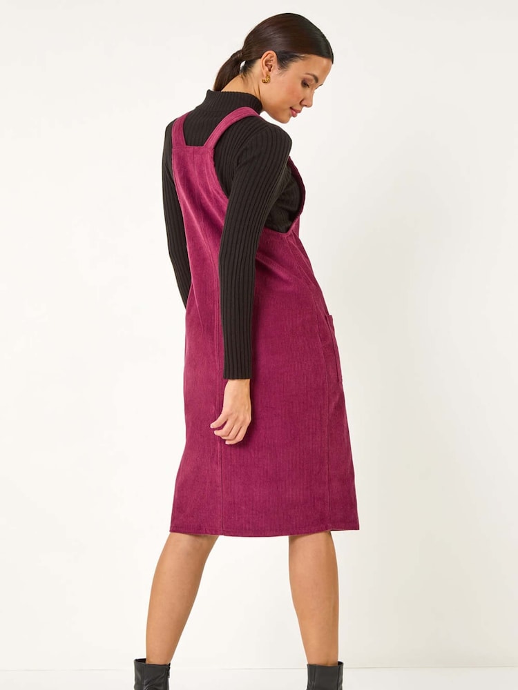 Buy Roman Red Corduroy Pinafore Midi Dress from Next Romania