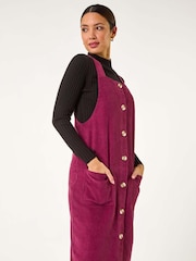 Roman Red Corduroy Pinafore Midi 100% Cotton Dress - Image 4 of 5