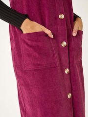 Roman Red Corduroy Pinafore Midi 100% Cotton Dress - Image 5 of 5