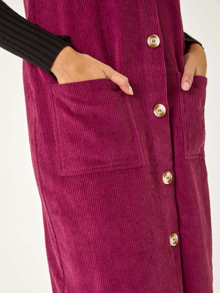 Roman Red Corduroy Pinafore Midi 100% Cotton Dress - Image 5 of 5