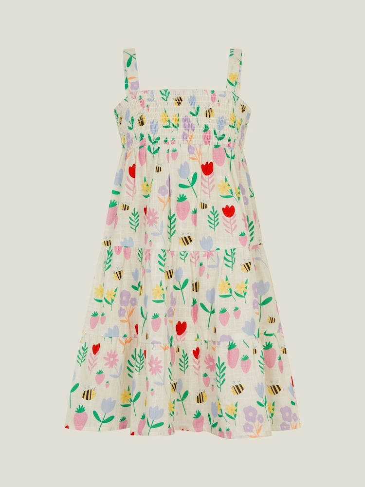Angels By Accessorize White Girls Floral Tiered 100% Cotton Dress - Image 1 of 3