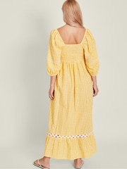 Accessorize Yellow Gingham Puff Sleeve 100% Cotton Maxi Dress - Image 2 of 4