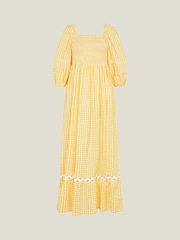 Accessorize Yellow Gingham Puff Sleeve 100% Cotton Maxi Dress - Image 4 of 4