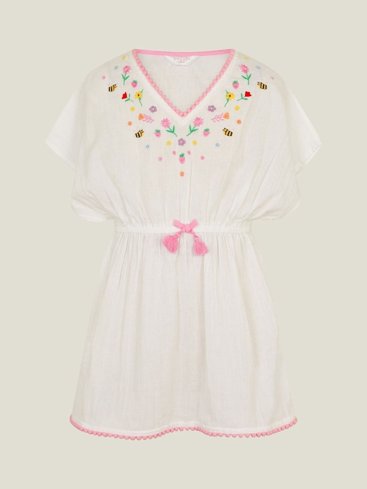 Angels By Accessorize White Floral Print Embroidered Kaftan Dress - Image 1 of 2 Angels By Accessorize White Floral Print Embroidered Kaftan Dress - Image 1 of 2