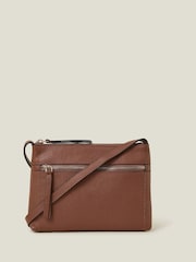 Accessorize Brown Zip Detail Leather Cross-Body Bag - Image 1 of 4
