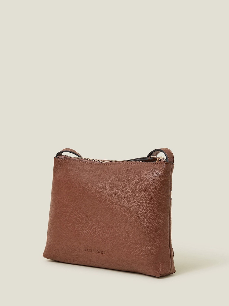 Accessorize Brown Zip Detail Leather Cross-Body Bag - Image 2 of 4 Accessorize Brown Zip Detail Leather Cross-Body Bag - Image 2 of 4